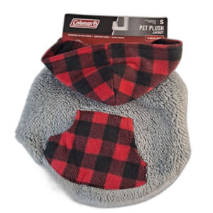 Coleman Pet Plush Jacket Size Small Dog Buffalo Check Fleece Lined Red/Gray